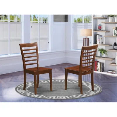 East West Furniture Milan Chair With Wood Seat - Mahogany Finish, Set Of 2 In Blue
