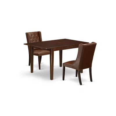 East West Furniture Mlfo3-mah-46 3-piece Kitchen Table Set Includes 1 Butterfly Leaf Rectangular Dining Table And 2 Brow In Brown