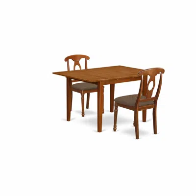 East West Furniture Mlna3-sbr-c 3 Pc Set Milan Featuring Leaf And 2 Fabric Chairs In Saddle Brown