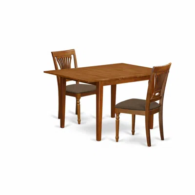 East West Furniture Mlpl3-sbr-c 3 Pc Set Milan Table With Leaf And 2 Cushion Chairs In Saddle Brown