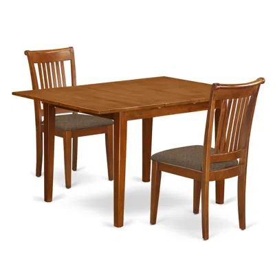 East West Furniture Mlpo3-sbr-c 3 Pc Set Milan Kitchen Table Featuring Leaf And 2 Cushiad Seat Chairs In Saddle Brown .