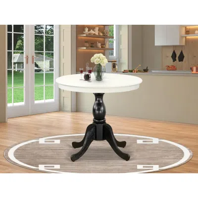 East West Furniture Modern Dining Table - Linen White Table Top And Black Pedestal Leg Finish