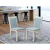 East West Furniture Mzc0t15 Dining Room Chairs Set Of 2 - Baby Blue Linen Fabric Seat And High Chair Back -wire Brushed 