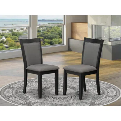 East West Furniture Mzc6t50 Modern Dining Chairs - Dark Gotham Grey Linen Fabric Seat And High Chair Back - Wire Brushed