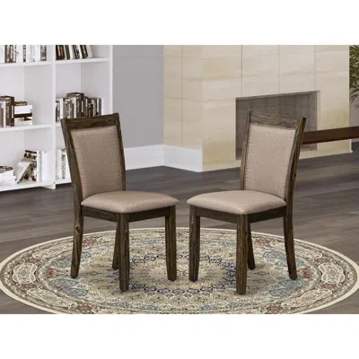 East West Furniture Mzc7t16 Kitchen Chairs Set Of 2 - Dark Khaki Linen Fabric Seat And High Chair Back - Distressed Jaco In Brown