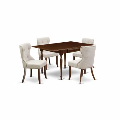 East West Furniture East-west Furniture Mzsi5-mah-35 - A Kitchen Table Set Of 4 Amazing Kitchen Chairs With Linen Fabric In Neutral