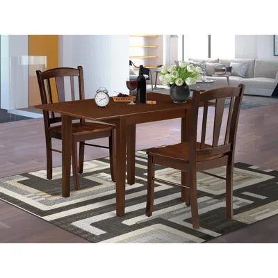 East West Furniture Nddl3-mah-w - 3-piece Kitchen Table Set- 2 Dining Chair With Wooden Seat And Slatted Chair Back - Dr