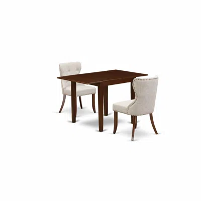 East West Furniture East-west Furniture Ndsi3-mah-35 - A Dining Room Table Set Of Two Amazing Kitchen Chairs With Linen  In Neutral