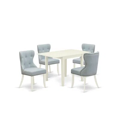 East West Furniture East-west Furniture Ndsi5-lwh-15 - A Wooden Dining Table Set Of 4 Amazing Dining Chairs With Linen F In Gray