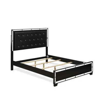 East West Furniture Ne11-q00000 Nella Platform Bed Frame With Button Tufted Headboard - Black Leather Headboard And Blac