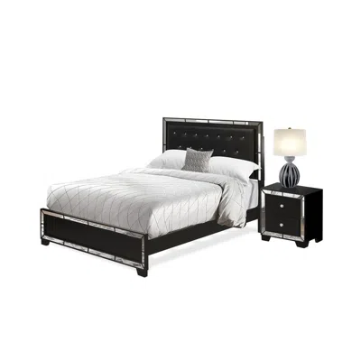 East West Furniture Ne11-q1n000 2-pc Nella Bedroom Set With Button Tufted Queen Bed And Small Nightstand - Black Leather