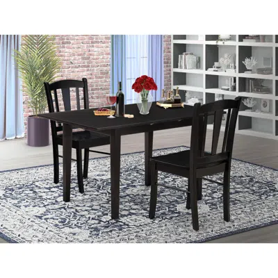 East West Furniture Nfdl3-blk-w - 3-piece Kitchen Dining Room Set- 2 Modern Dining Chairs With Wooden Seat And Slatted C In Brown