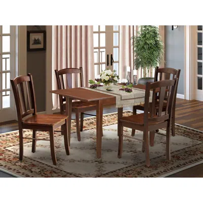East West Furniture Nfdl5-mah-w - 5-pc Dining Room Table Set- 4 Kitchen Chair With Wooden Seat And Slatted Chair Back -  In Black