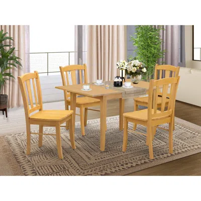 East West Furniture Nfdl5-oak-w - 5-piece Kitchen Dining Room Set- 4 Dining Chair With Wooden Seat And Slatted Chair Bac