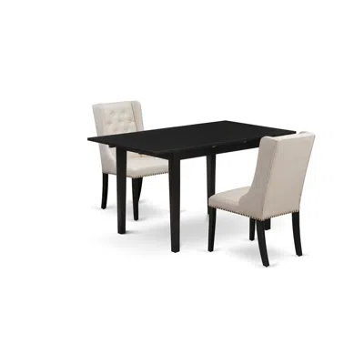 East West Furniture Nffo3-blk-01 3-pc Kitchen Table Set Includes 1 Butterfly Leaf Rectangular Dining Table And 2 Cream L