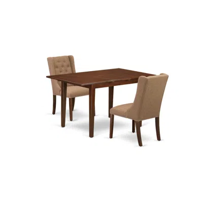 East West Furniture Nffo3-mah-47 3-piece Dinette Set Includes 1 Modern Butterfly Leaf Kitchen Table And 2 Light Sable Li