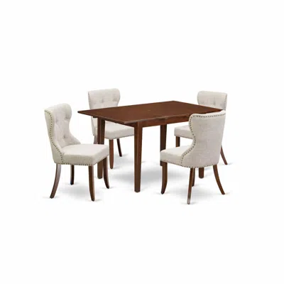 East West Furniture East-west Furniture Nfsi5-mah-35 - A Dining Table Set Of 4 Fantastic Parson Dining Chairs With Linen