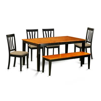 East West Furniture Nian6-bch-c 6 Pc Kitchen Table Set-dining Table And 4 Wood Kitchen Chairs Plus A In Brown