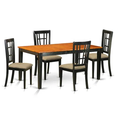 East West Furniture Nico5-blk-c 5 Pc Dining Room Set-table With Leaf And 4 Dining Chairs In Burgundy