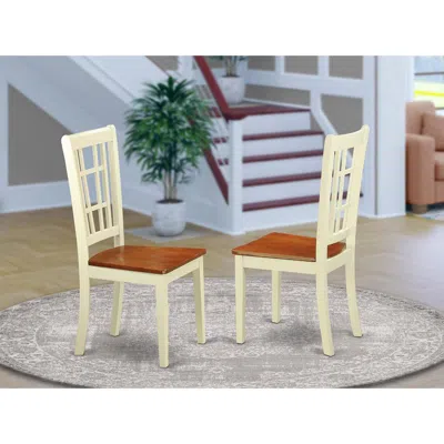 East West Furniture Nicoli Dining Chair With Wood Seat Buttermilk & Brown Finish, Set Of 2