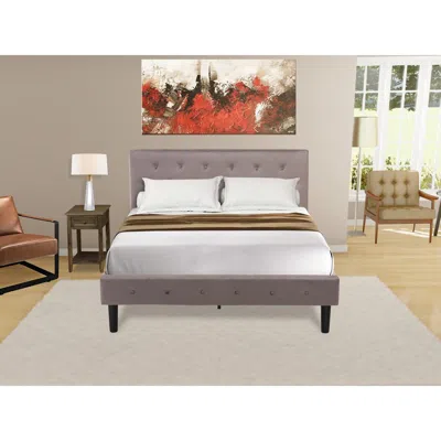 East West Furniture Nl14f-1de07 2 Pc Bed Set - 1 Bed Brown Taupe Velvet Fabric Headboard And 1 Nightstand - Distressed J