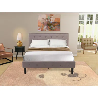 East West Furniture Nl14f-1go11 2 Pc Bedroom Set - 1 Wood Bed Brown Taupe Velvet Fabric Headboard And 1 Nightstand Bedro In Gray
