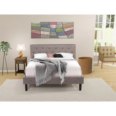 East West Furniture Nl14q-1de07 2 Pc Bed Set - 1 Bed Brown Taupe Velvet Fabric Headboard And 1 Nightstand - Distressed J
