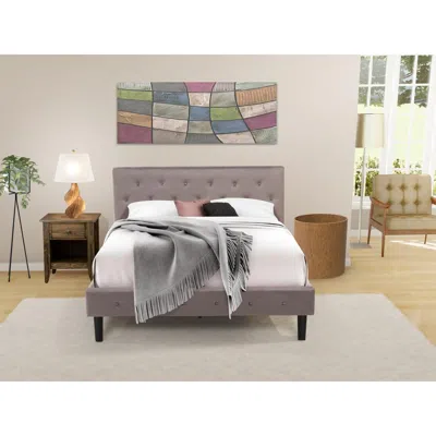 East West Furniture Nl14q-1ga07 2 Pc Bed Set - 1 Bed Brown Taupe Velvet Fabric Headboard And 1 Nightstand - Distressed J