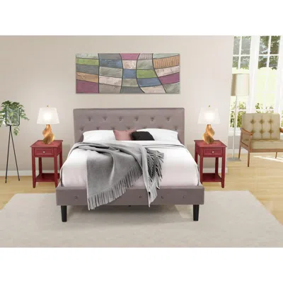 East West Furniture Nl14q-2de13 3 Pc Queen Bedroom Set - 1 Wood Bed Brown Taupe Velvet Fabric Headboard And 2 Nightstand