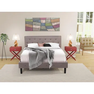 East West Furniture Nl14q-2ha13 3 Pc Bedroom Set - 1 Queen Bed Brown Taupe Velvet Fabric Headboard And 2 Night Stands -  In Purple