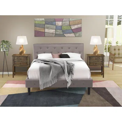 East West Furniture Nl14q-2vl07 3 Pc Bed Set - 1 Bed Brown Taupe Velvet Fabric Headboard And 2 Nightstands - Distressed  In Gray