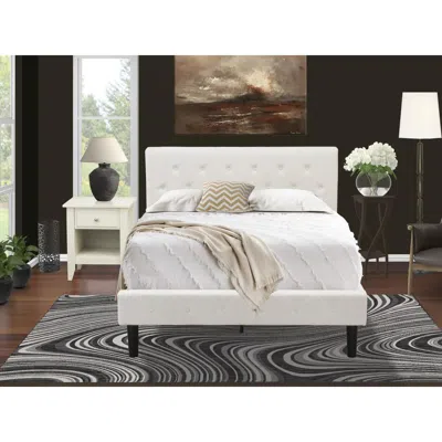 East West Furniture Nl19f-1ga0c 2 Piece Bed Set - 1 Bed White Velvet Fabric Headboard And 1 Night Stand - Wire Brushed B