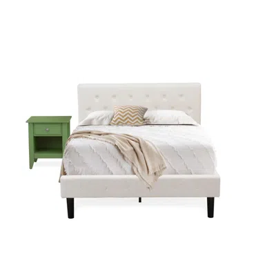 East West Furniture Nl19f-1ga12 2 Pc Full Bed Set - 1 Full Bed White Velvet Fabric Headboard And 1 Bedroom Nightstand - 