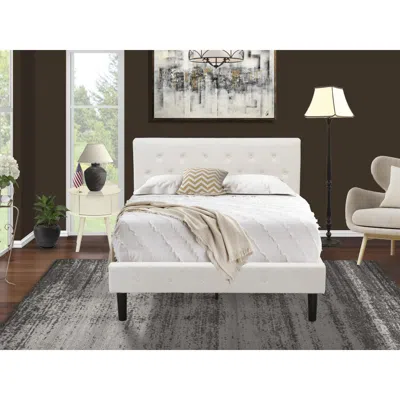 East West Furniture Nl19f-1go05 2 Piece Bedroom Set - 1 Full Size Bed White Velvet Fabric Headboard And 1 Night Stand - 