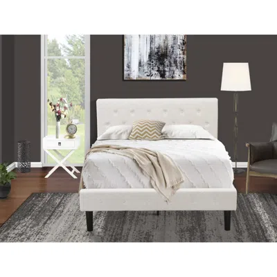 East West Furniture Nl19f-1ha05 2 Piece Bedroom Set - 1 Full Bed White Velvet Fabric Headboard And 1 Wood Night Stand - 