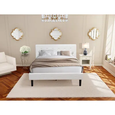 East West Furniture Nl19q-1ga0c 2 Pc Bed Set - 1 Wood Bed White Velvet Fabric Headboard And 1 Nightstand - Wire Brushed 