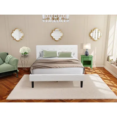 East West Furniture Nl19q-1ga12 2 Piece Bedroom Set - 1 Platform Bed White Velvet Fabric Headboard And 1 Nightstand - Cl In Neutral
