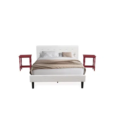 East West Furniture Nl19q-2bf13 3 Piece Bedroom Set - 1 Platform Bed White Velvet Fabric Headboard And 2 Night Stands - 