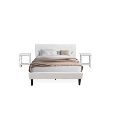 East West Furniture Nl19q-2bf14 3 Piece Bedroom Set - 1 Queen Bed White Velvet Fabric Headboard And 2 Night Stands - Urb In Brown