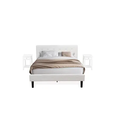 East West Furniture Nl19q-2de05 3 Piece Bedroom Set - 1 Queen Bed White Velvet Fabric Headboard And 2 Bedroom Nightstand In Neutral