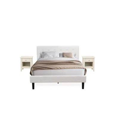East West Furniture Nl19q-2ga0c 3 Pc Bed Set - 1 Bed White Velvet Fabric Headboard And 2 Nightstands - Wire Brushed Butt