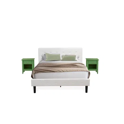 East West Furniture Nl19q-2ga12 3 Pc Queen Bed Set - 1 Queen Bed White Velvet Fabric Headboard And 2 Small Nightstand - 