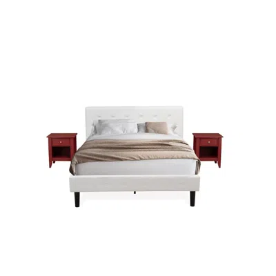 East West Furniture Nl19q-2ga13 3 Pc Queen Bed Set - 1 Wooden Bed White Velvet Fabric Headboard And 2 Wood Nightstand -  In Black