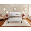 East West Furniture Nl19q-2go13 3 Piece Bed Set - 1 Bed White Velvet Fabric Headboard And 2 Night Stands For Bedrooms - 
