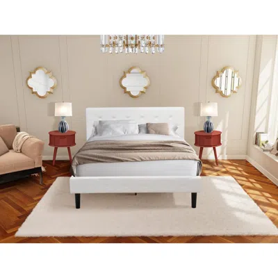 East West Furniture Nl19q-2go13 3 Piece Bed Set - 1 Bed White Velvet Fabric Headboard And 2 Night Stands For Bedrooms - 