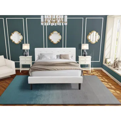 East West Furniture Nl19q-2vl0c 3 Piece Bed Set - 1 Bed White Velvet Fabric Headboard And 2 Nightstands - Wire Brushed B