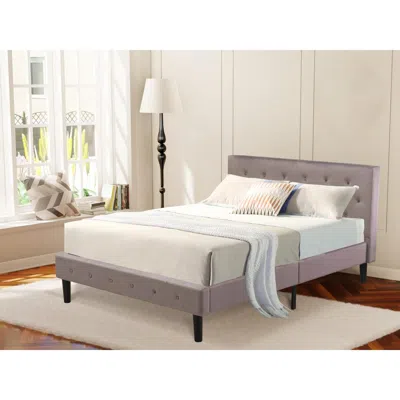East West Furniture Nlf-14-f Nolan Platform Bed - Button Tufted Brown Taupe Velvet Fabric Padded Headboard & Footboard,