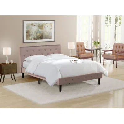 East West Furniture Nlf-14-q Nolan Platform Bed Frame-button Tufted Brown Taupe Velvet Fabric Upholstery Headboard & Foo
