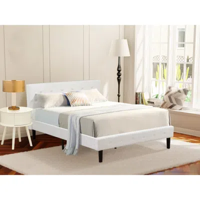 East West Furniture Nlf-19-f Nolan Platform Bed Frame - Button Tufted White Velvet Fabric Padded Headboard & Footboard,