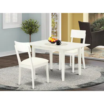 East West Furniture Noad3-lwh-lc 3-pc Modern Dining Table Set 2 Modern Dining Chairs With Ladder Back And A Faux Leather In White